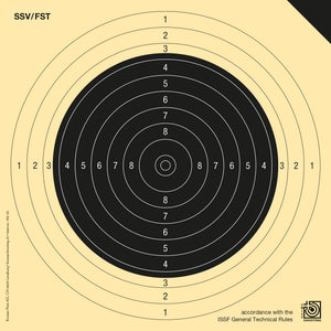 Cible fusil carabine 50 m, à 10 points FST, avec coin noir (cible d'exercice)
