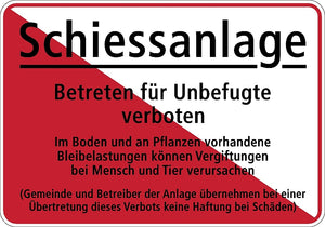 Warntafel "Schiessanlage-Bleibelastungen" deutsch