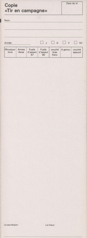 Duplicate de feuille de stand pour le tir en campagne, en français