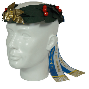 Couronne de tête en laurier verte, garnie d'une étoile en front, 7 garnitures en or