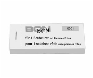 Block Verpflegungsbon "1 Bratwurst mit Pommes Frites"