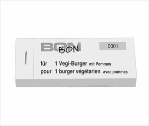 Block Verpflegungsbon "1 Vegi-Burger mit Pommes"