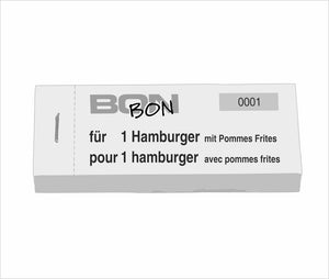 Block Verpflegungsbon "1 Hamburger mit Pommes Frites"